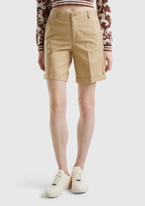  Kadın Bej %100 Koton Chino Bermuda