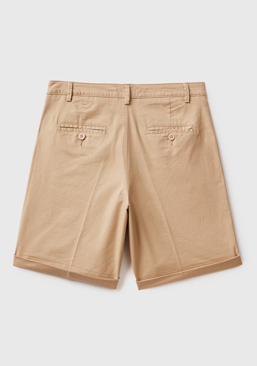  Kadın Bej %100 Koton Chino Bermuda