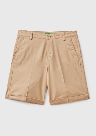  Kadın Bej %100 Koton Chino Bermuda