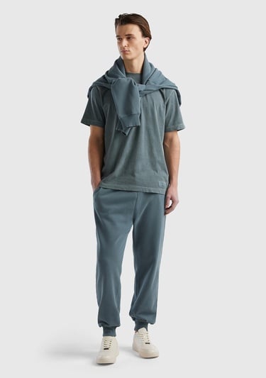  Erkek Füme %100 Pamuk Önü ve Arkası Logo Detaylı Bisiklet Yaka T-Shirt