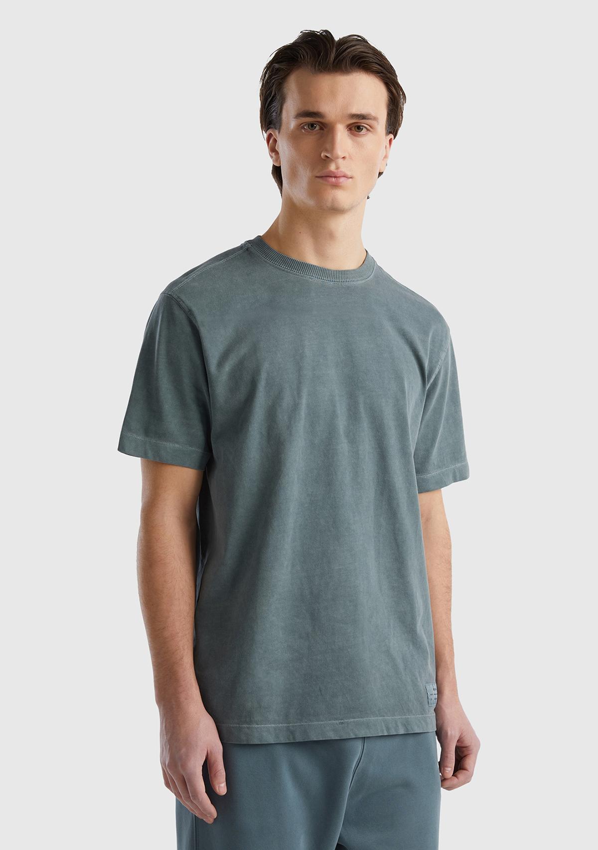  Erkek Füme %100 Pamuk Önü ve Arkası Logo Detaylı Bisiklet Yaka T-Shirt