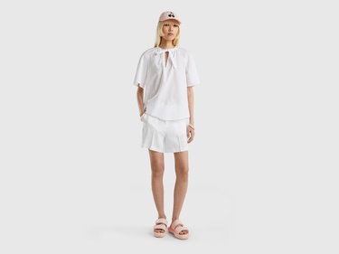  Kadın Beyaz %100 Liyosel Beli İpli Şort