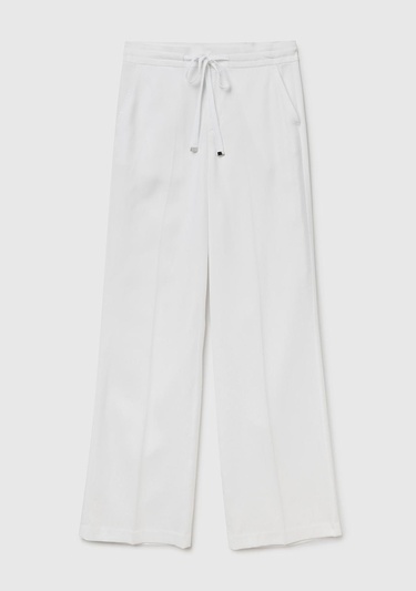  Kadın Beyaz %100 Liyosel Önü Pileli Beli İpli ve Düğmeli Pantolon