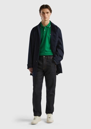  Erkek Lacivert Arkası Logo Detaylı 7 Cepli Denim Kargo Pantolon