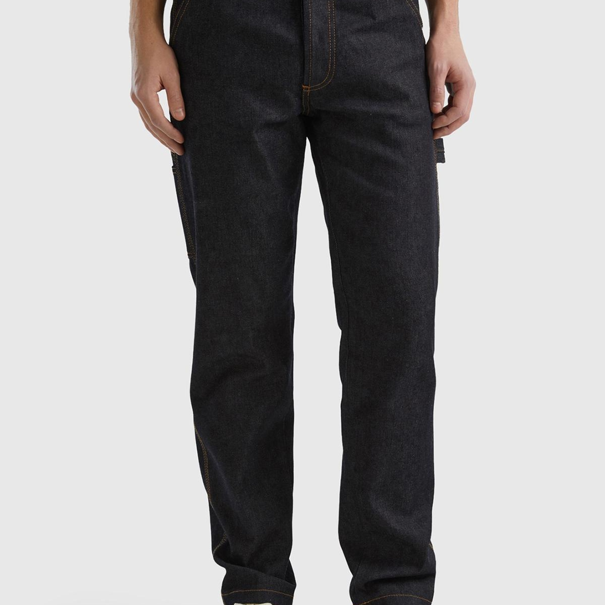 Erkek Lacivert Arkası Logo Detaylı 7 Cepli Denim Kargo Pantolon