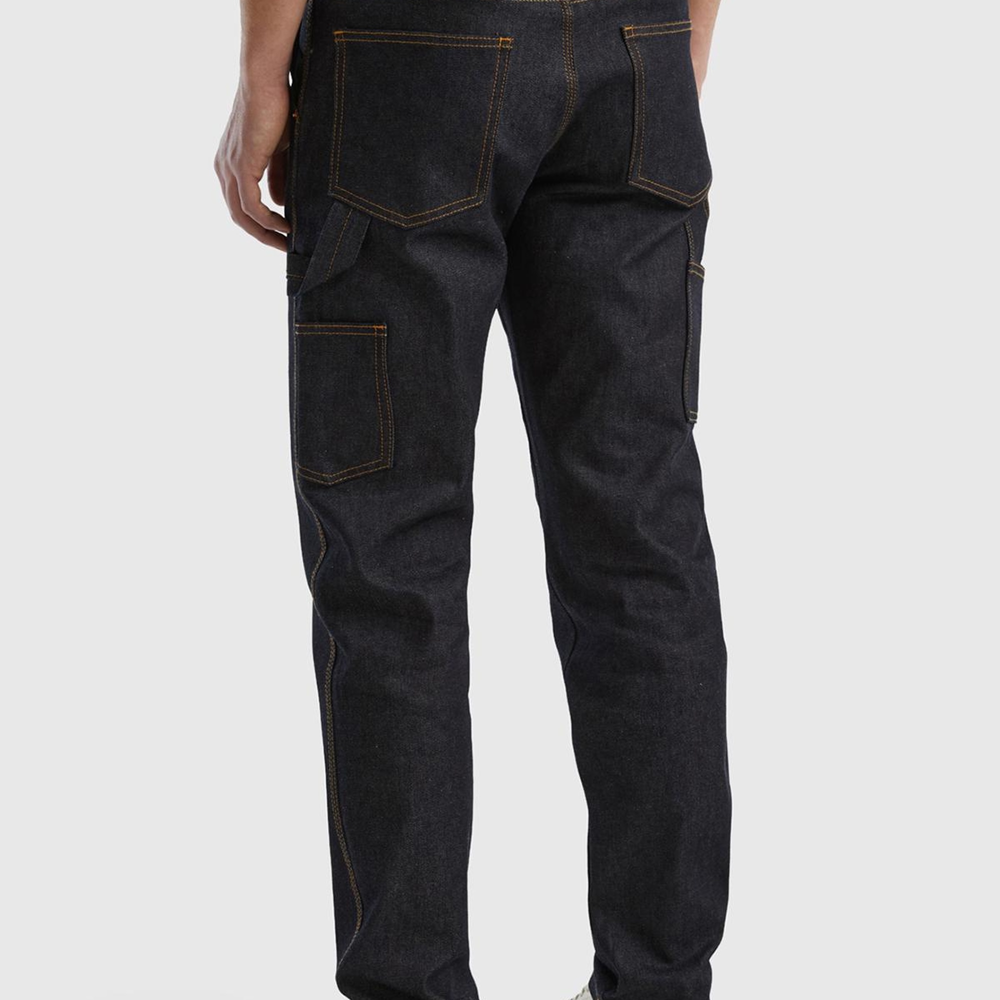 Erkek Lacivert Arkası Logo Detaylı 7 Cepli Denim Kargo Pantolon