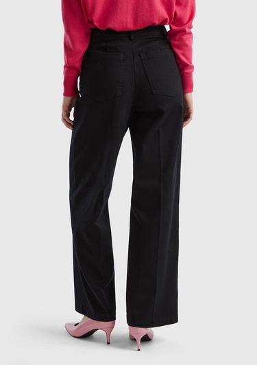  Kadın Siyah Pamuk Karışımlı Ultra Yüksek Bel Geniş Paça Pantolon