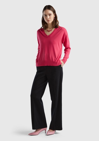  Kadın Siyah Pamuk Karışımlı Ultra Yüksek Bel Geniş Paça Pantolon