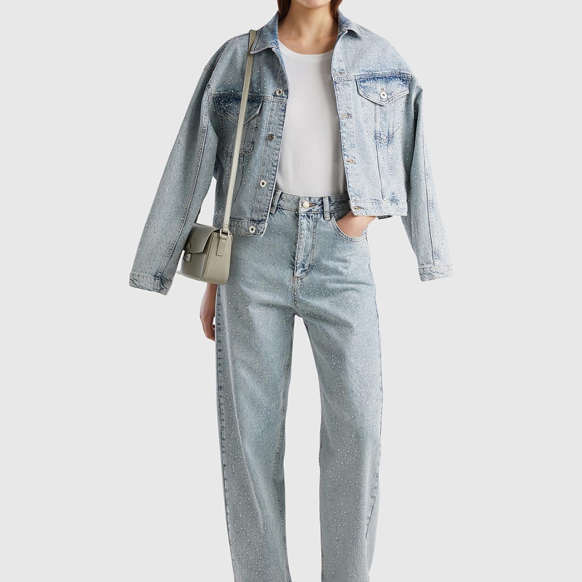 Kadın Açık Mavi %100 Pamuk Tamamı Baskılı Arkası Logo Etiketli Bol Pantolon