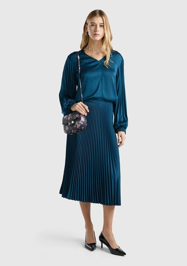  Kadın Petrol Mavisi Rahat Kesim Uzun Etek