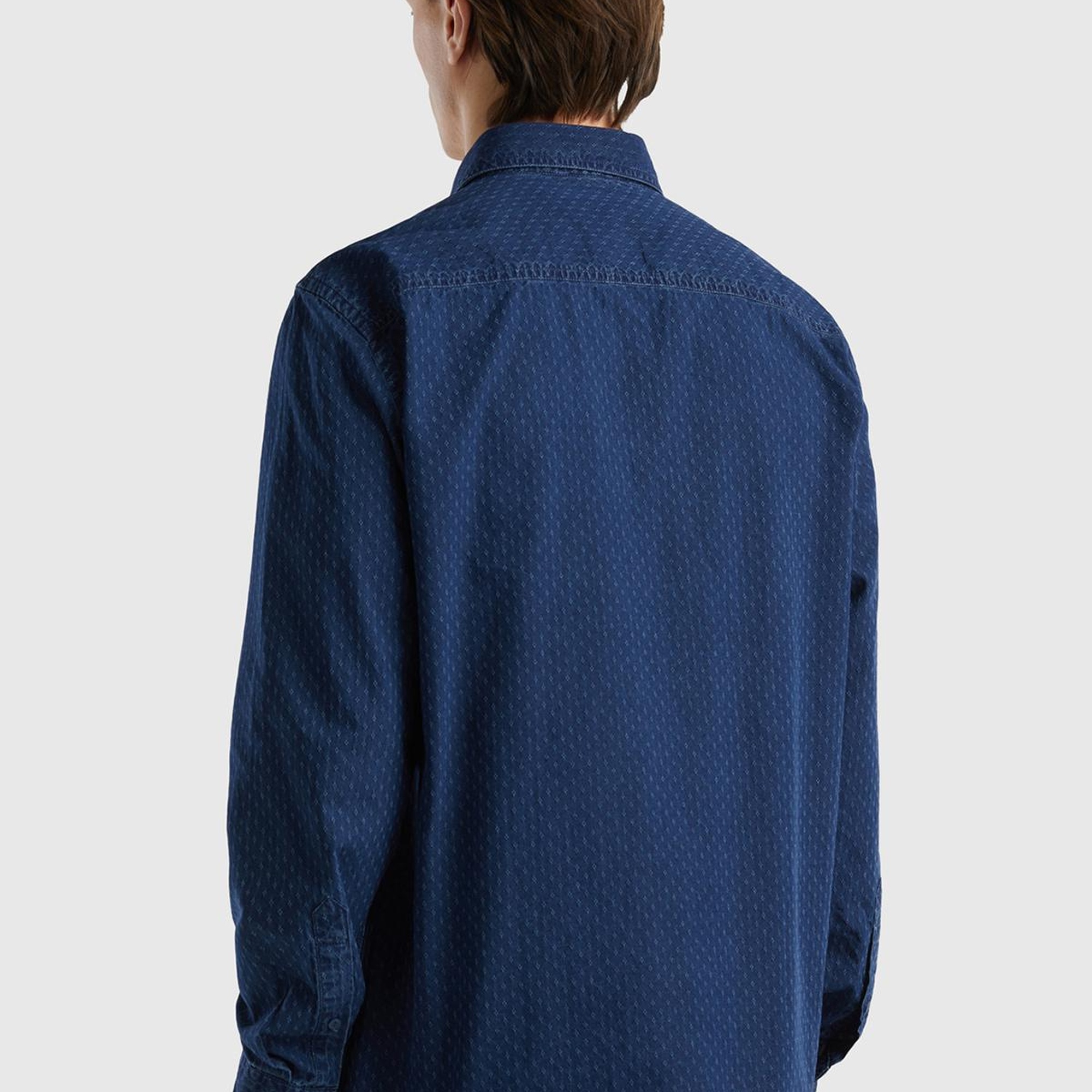 Erkek İndigo %100 Koton Regular Fit İndigo Denim Gömlek