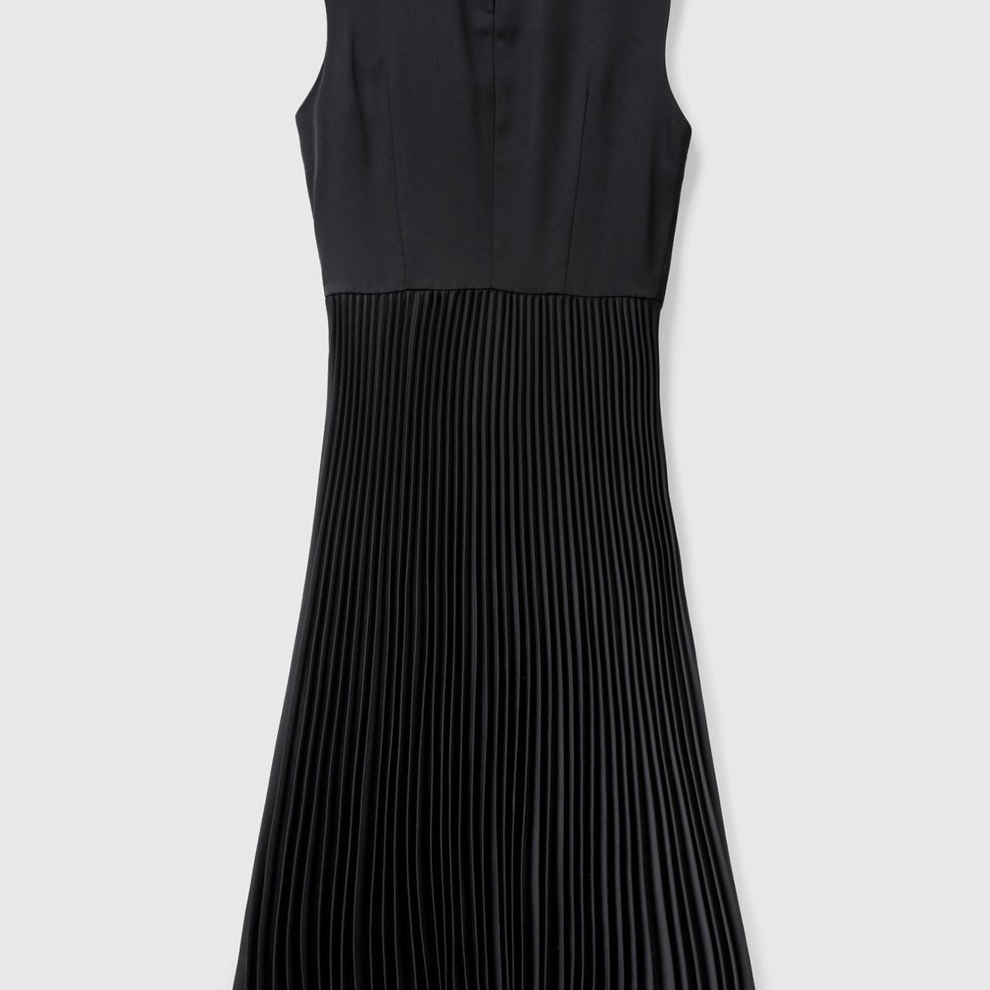 Kadın Siyah Önü Detaylı Sıfır Kol Bisiklet Yaka Uzun Elbise