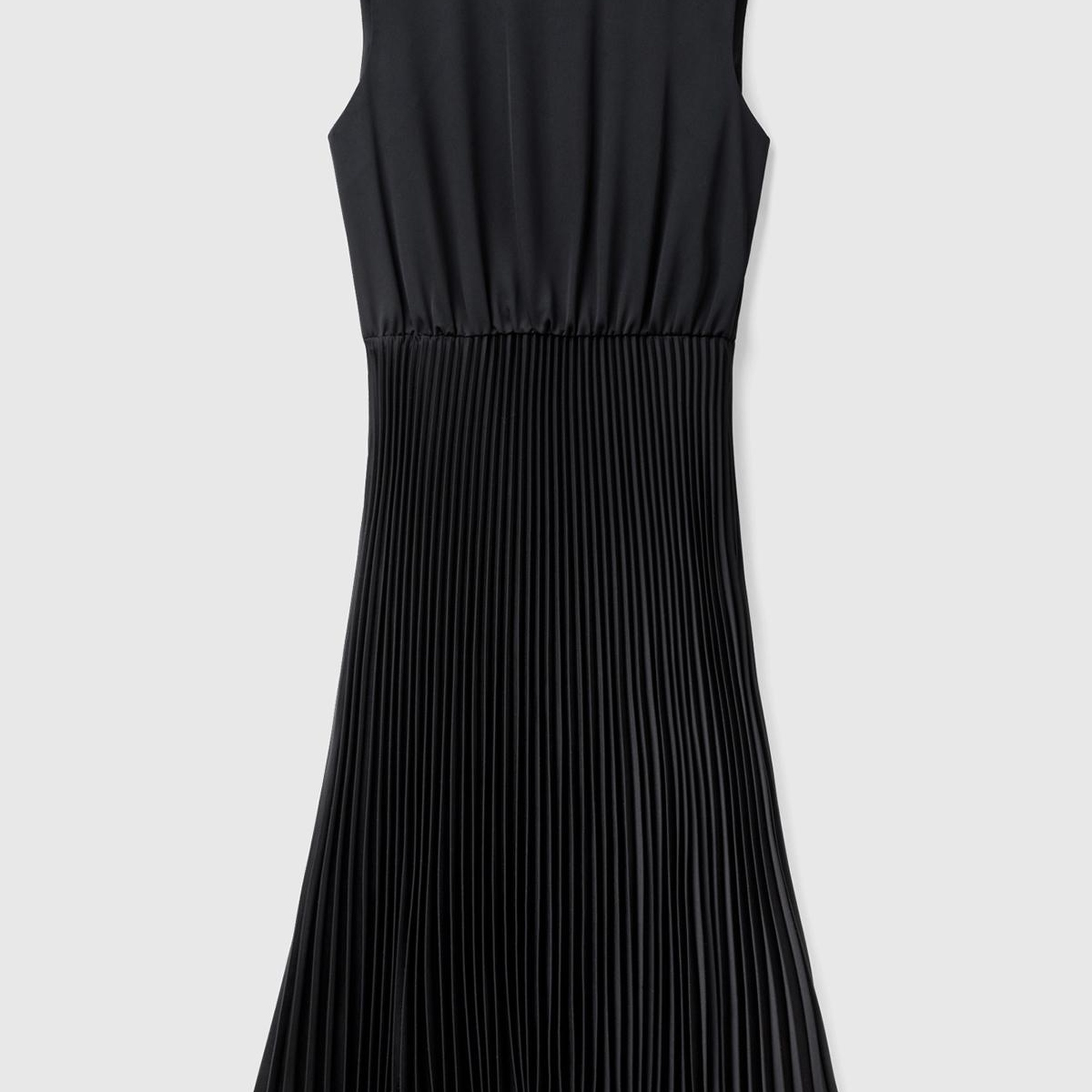 Kadın Siyah Önü Detaylı Sıfır Kol Bisiklet Yaka Uzun Elbise