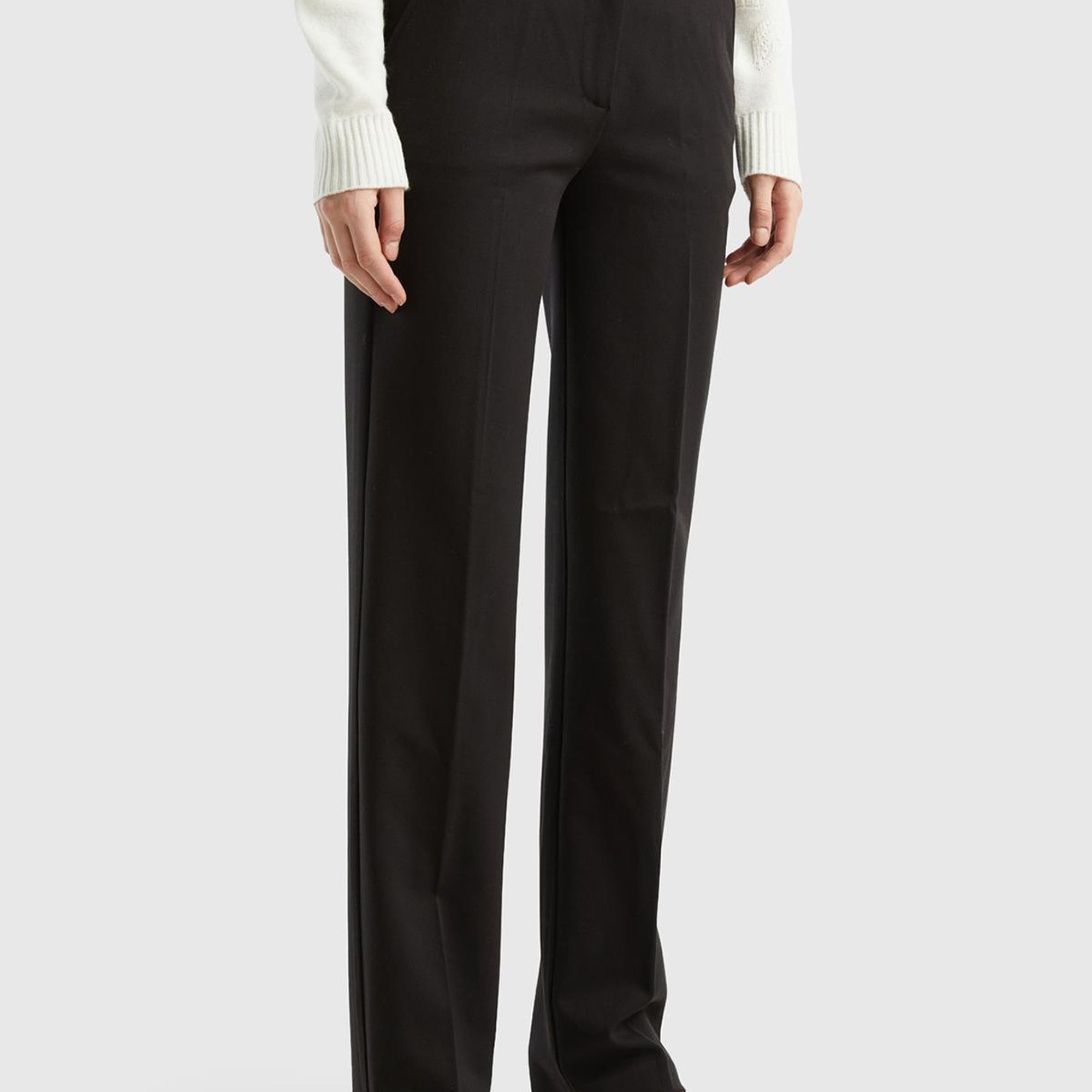 Kadın Siyah Viskoz Karışımlı Beli Kalın Bantlı Cepli Pantolon