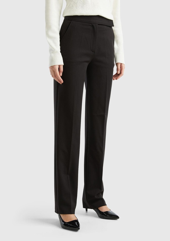  Kadın Siyah Viskoz Karışımlı Beli Kalın Bantlı Cepli Pantolon