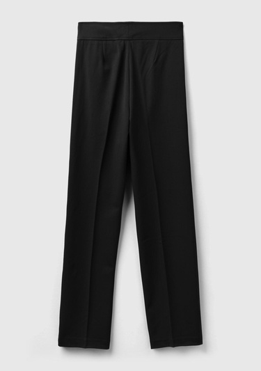  Kadın Siyah Viskoz Karışımlı Beli Kalın Bantlı Cepli Pantolon
