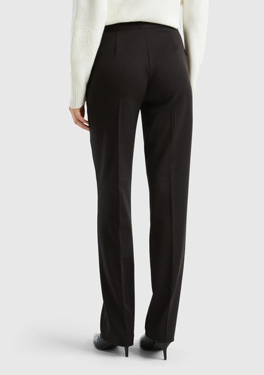  Kadın Siyah Viskoz Karışımlı Beli Kalın Bantlı Cepli Pantolon