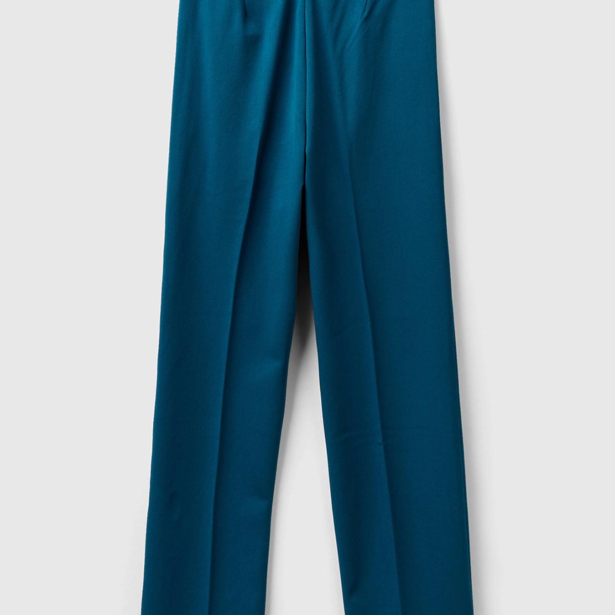 Kadın Petrol Mavisi Viskoz Karışımlı Beli Kalın Bantlı Cepli Pantolon