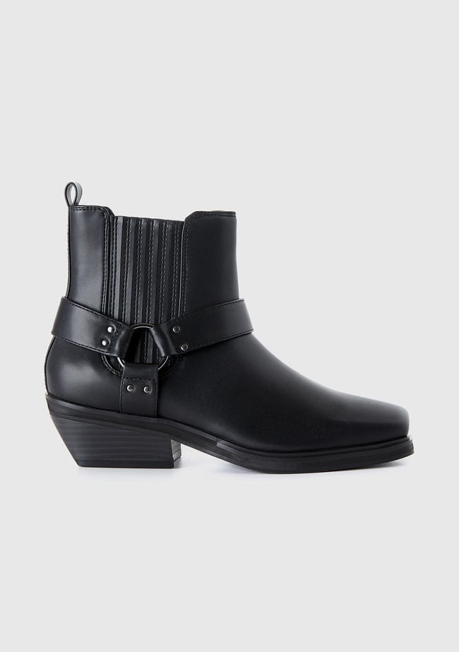  Kadın Siyah %100 Sentetik Bilek Detaylı Hafif Topuklu Bot