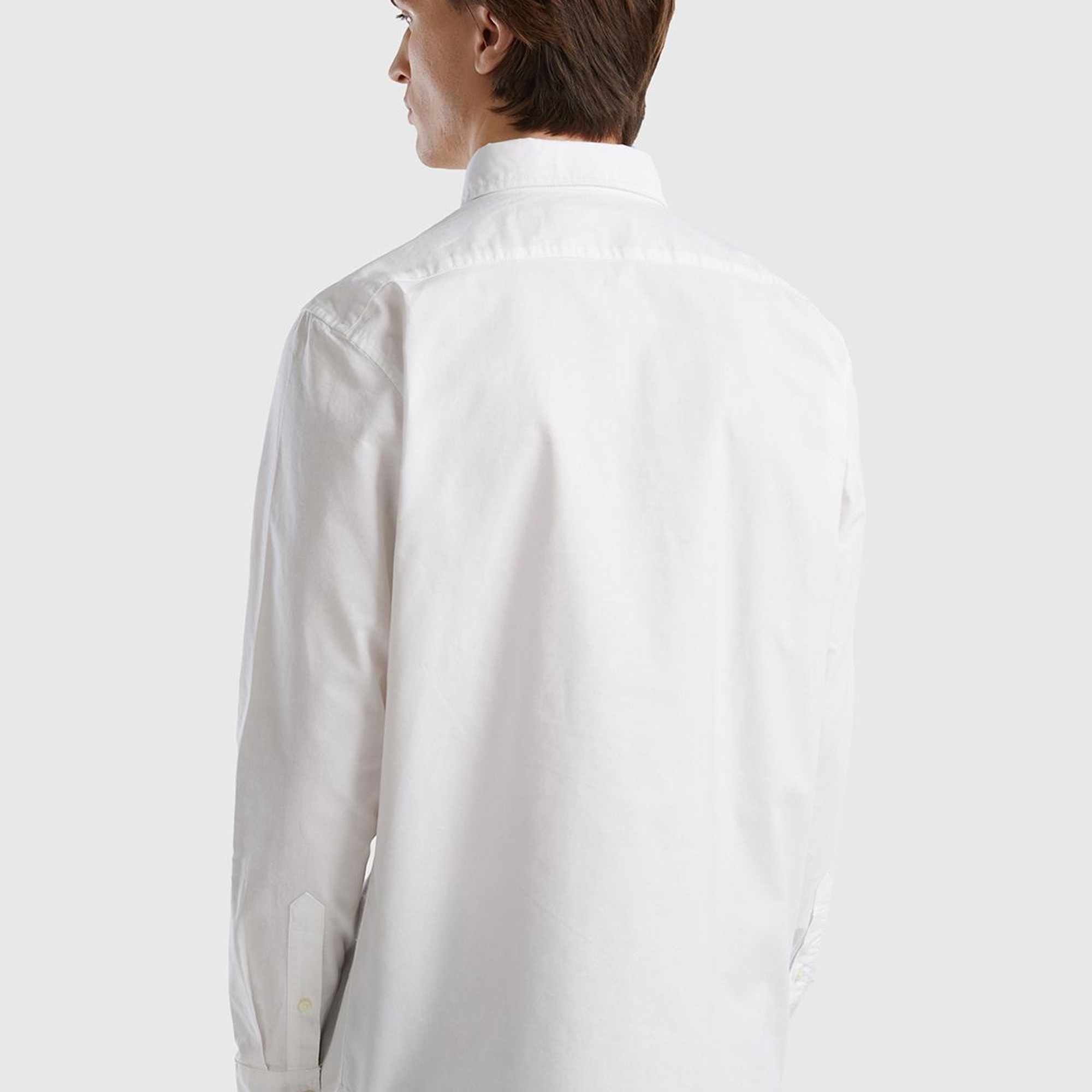 Erkek Beyaz %100 Pamuk Arkası Robalı Slim Fit Gömlek