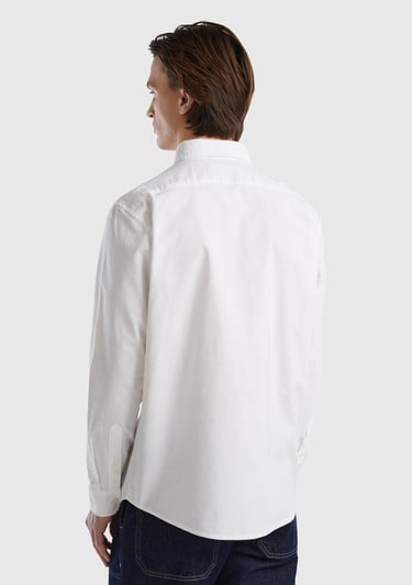  Erkek Beyaz %100 Pamuk Arkası Robalı Slim Fit Gömlek