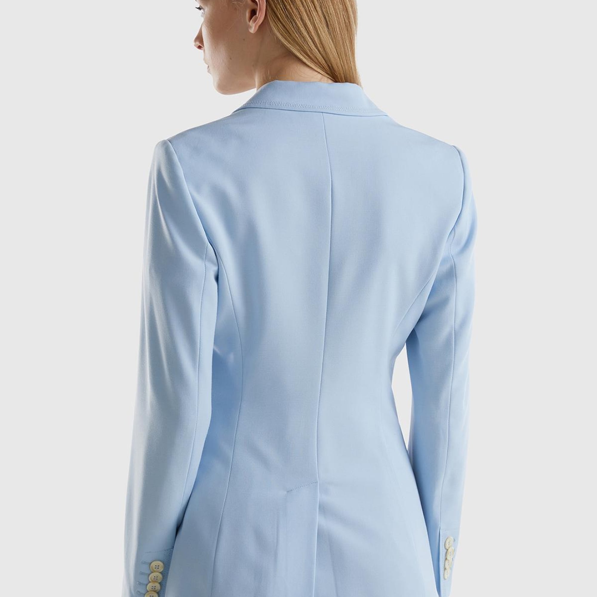 Kadın Açık Mavi Maskulen Kesim Önü Düğmeli Yalancı Kruvaze Ceket