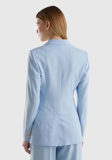  Kadın Açık Mavi Maskulen Kesim Önü Düğmeli Yalancı Kruvaze Ceket