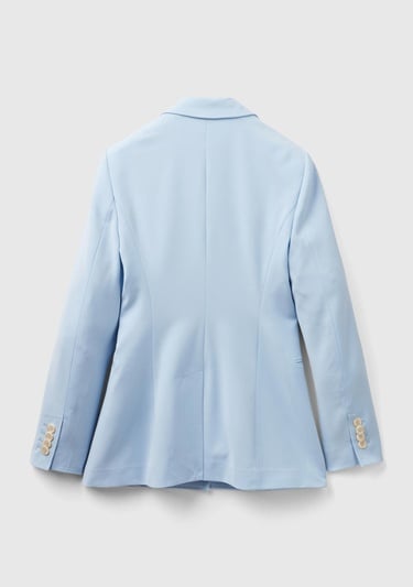  Kadın Açık Mavi Maskulen Kesim Önü Düğmeli Yalancı Kruvaze Ceket