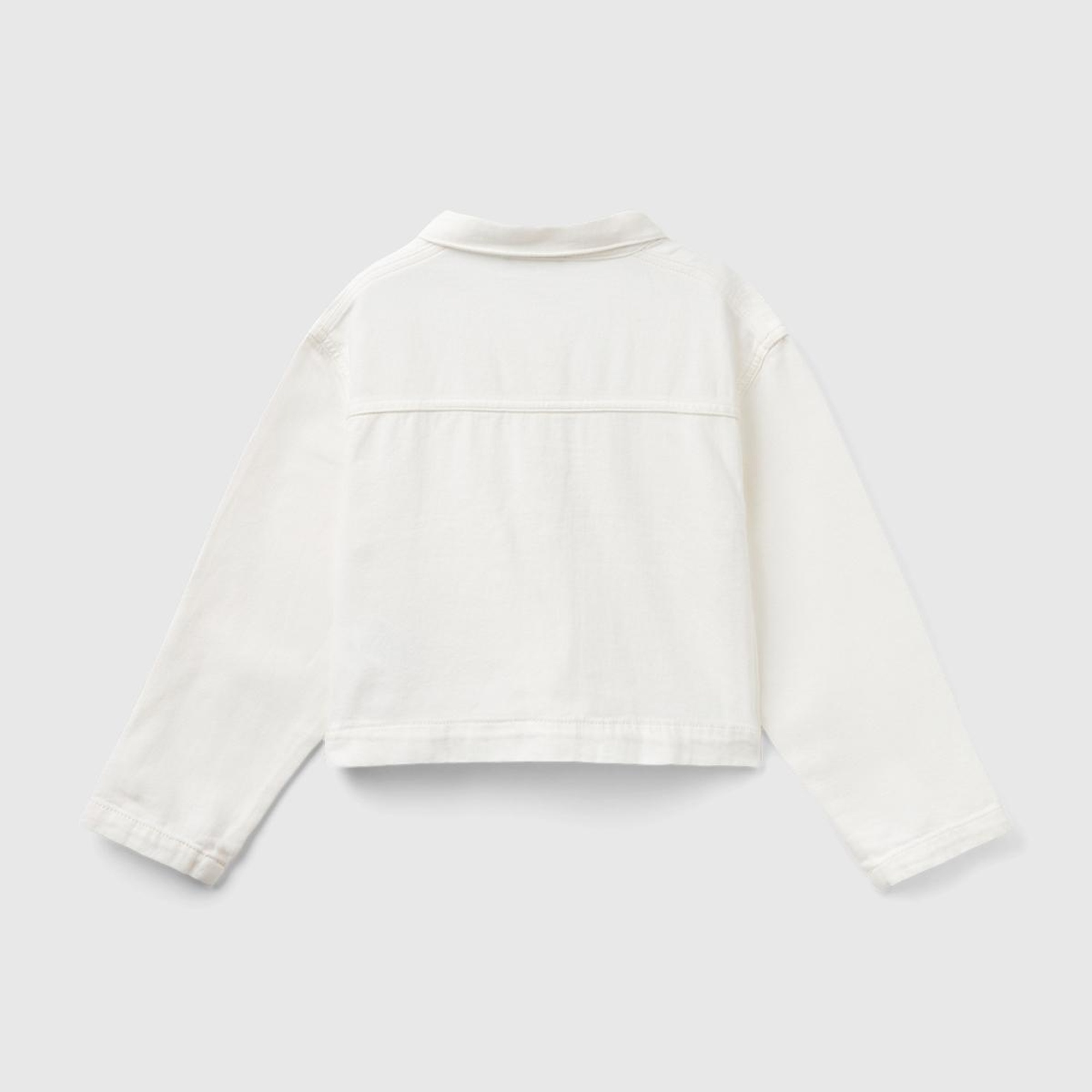 Kız Çocuk Krem Önü Yama Cepli Düğmeli Crop Ceket