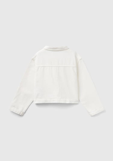  Kız Çocuk Krem Önü Yama Cepli Düğmeli Crop Ceket