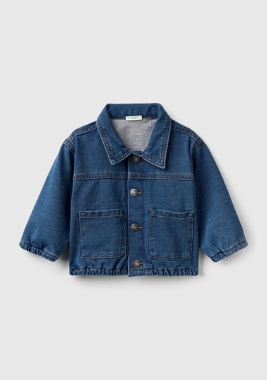  Bebek Mavi Arkası Logo Detaylı Cepli Düğmeli Denim Ceket