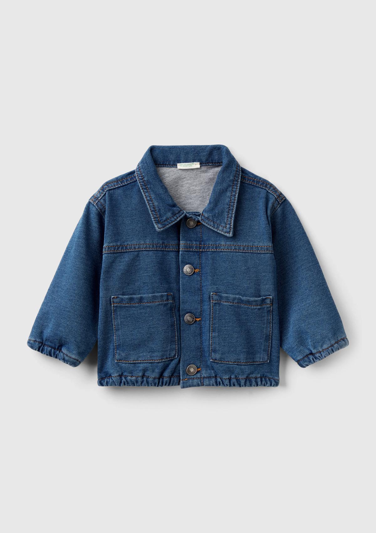  Bebek Mavi Arkası Logo Detaylı Cepli Düğmeli Denim Ceket