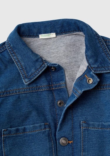  Bebek Mavi Arkası Logo Detaylı Cepli Düğmeli Denim Ceket