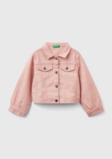  Kız Çocuk Pastel Pembe Önü Yama Cepli Düğmeli Denim Ceket