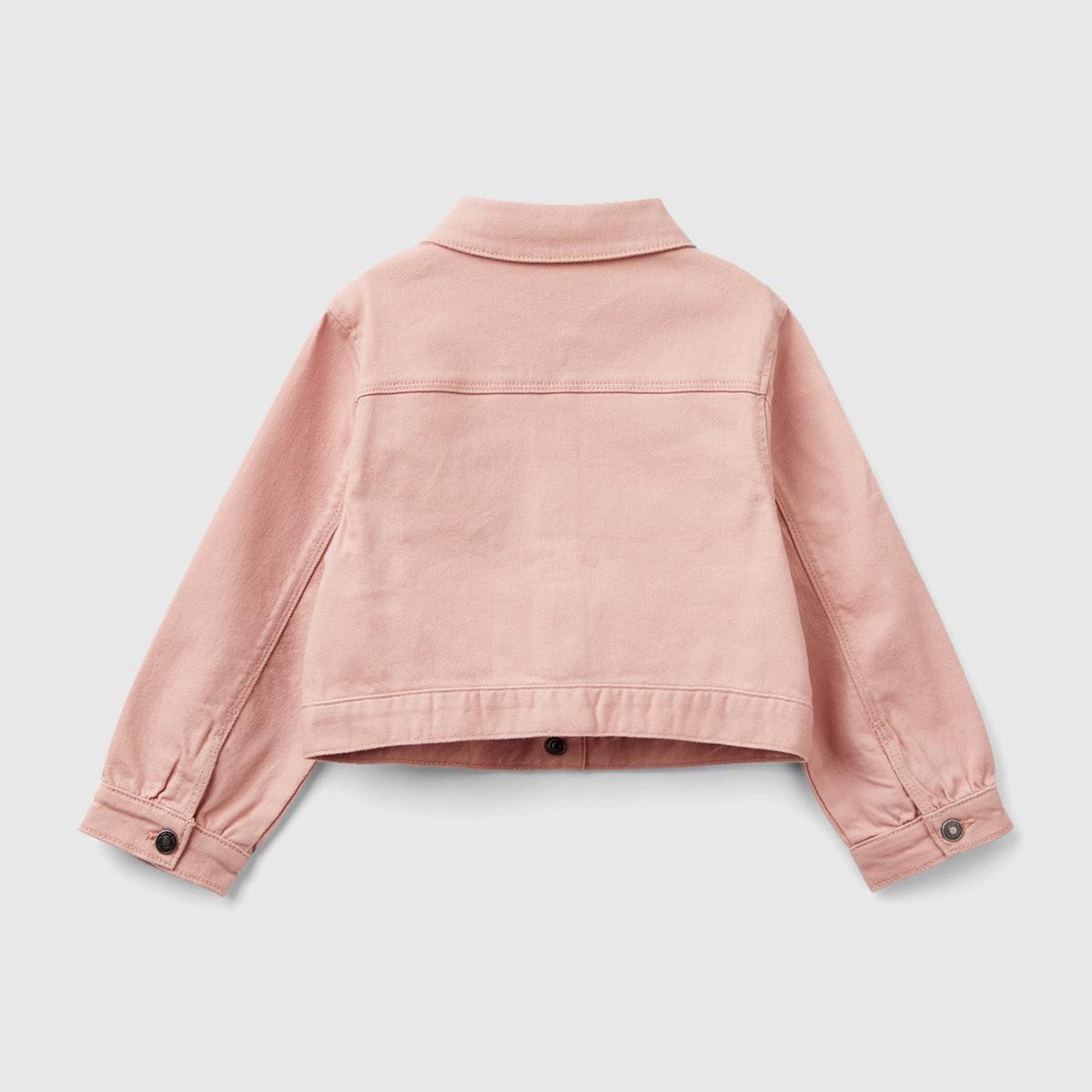 Kız Çocuk Pastel Pembe Önü Yama Cepli Düğmeli Denim Ceket