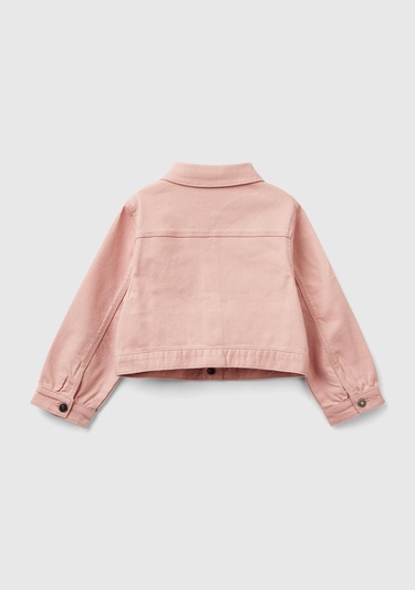  Kız Çocuk Pastel Pembe Önü Yama Cepli Düğmeli Denim Ceket