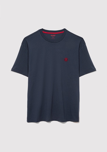  Mavi 2li Mavi Mühür Logo Nakışlı Erkek Tişört Loose Fit / Bol Rahat Kesim 0612545-620