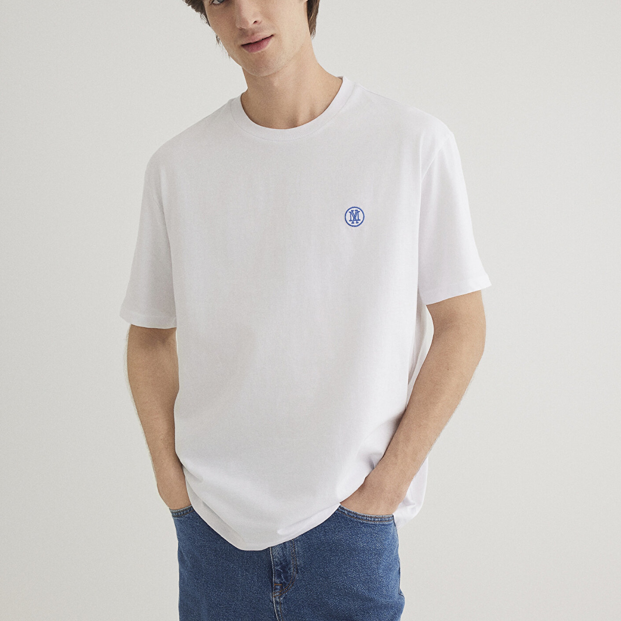 Mavi 2li Mavi Mühür Logo Nakışlı Erkek Tişört Loose Fit / Bol Rahat Kesim 0612545-620