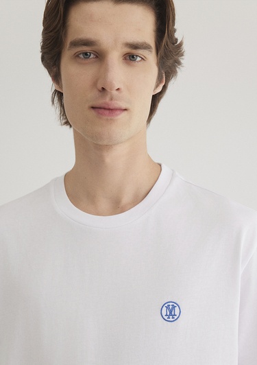  Mavi 2li Mavi Mühür Logo Nakışlı Erkek Tişört Loose Fit / Bol Rahat Kesim 0612545-620