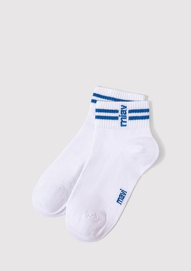  Mavi Miav Baskılı Beyaz Patik Çorap 1913289-620