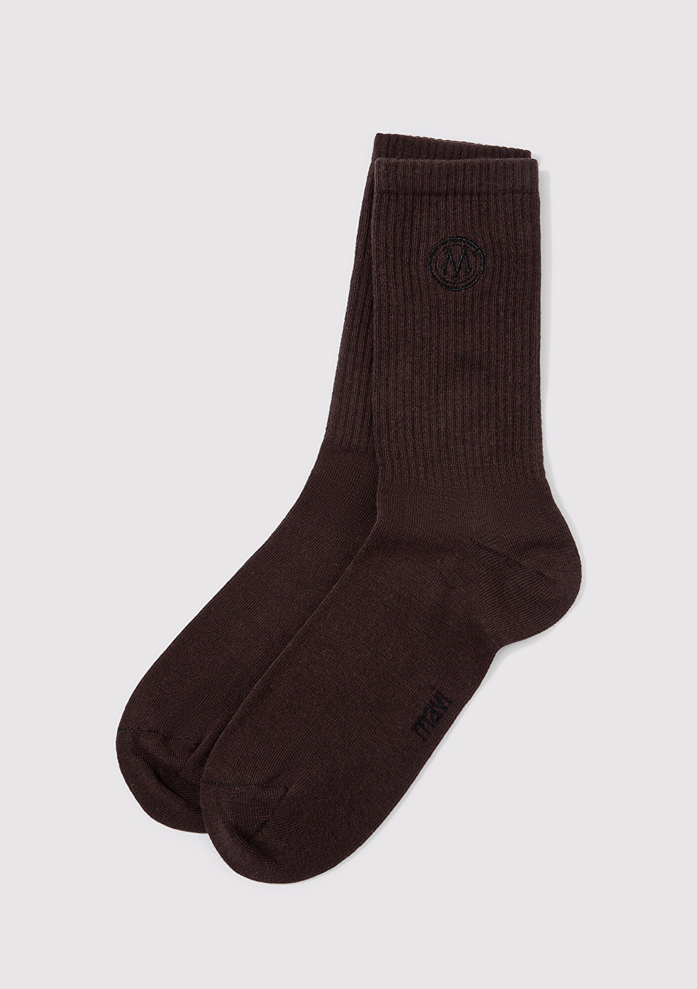  Mavi Mühür Logo Baskılı Kahverengi Soket Çorap 0911756-70246