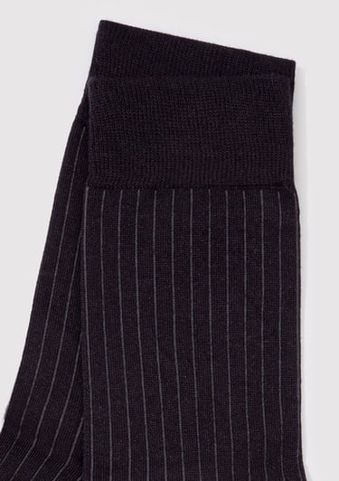  Mavi Çizgi Detaylı Siyah Soket Çorap 0911761-900