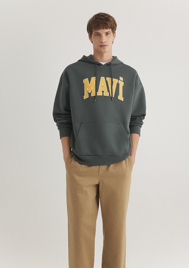 Mavi Mavi Logo Baskılı Kapüşonlu Yeşil Sweatshirt 067149-71598