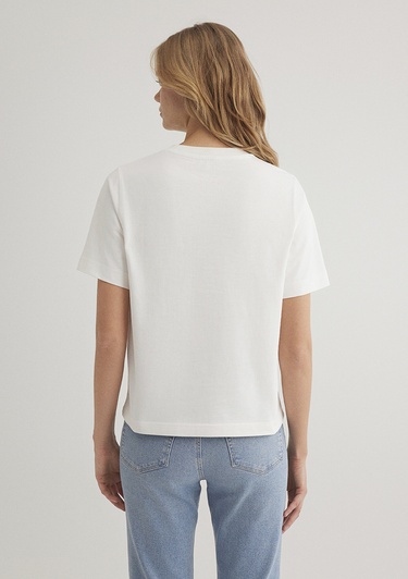  Mavi Baskılı Beyaz Tişört Regular Fit / Normal Kesim 1612911-70057