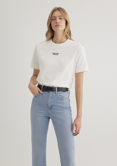  Mavi Baskılı Beyaz Tişört Regular Fit / Normal Kesim 1612911-70057