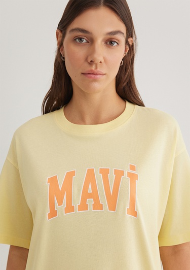  Mavi Mavi Logo Baskılı Sarı Tişört Oversize / Geniş Kesim 1600843-71315