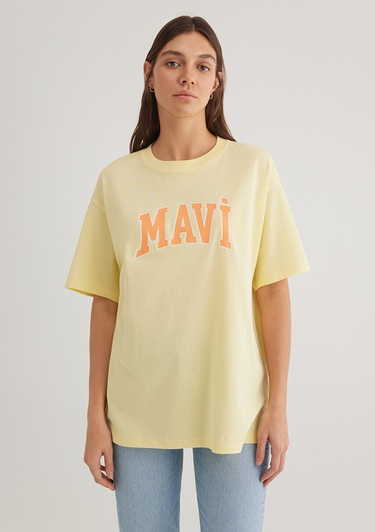  Mavi Mavi Logo Baskılı Sarı Tişört Oversize / Geniş Kesim 1600843-71315