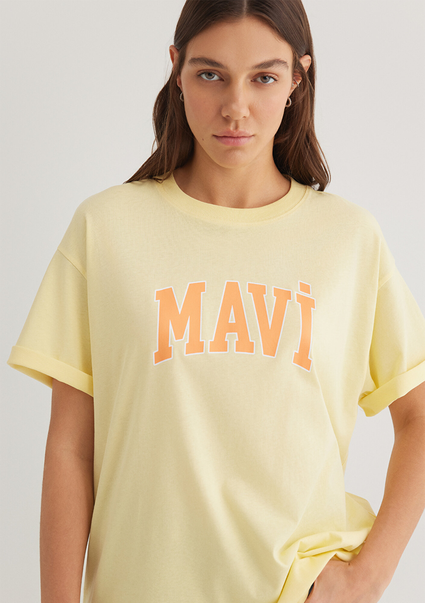  Mavi Mavi Logo Baskılı Sarı Tişört Oversize / Geniş Kesim 1600843-71315