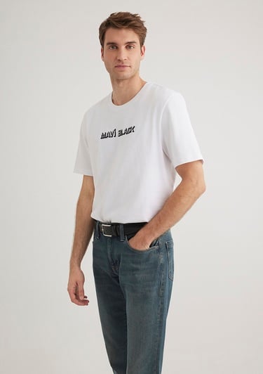  Mavi Mavi Black Baskılı Beyaz Tişört Regular Fit / Normal Kesim 0612527-620