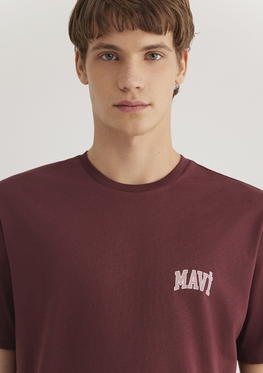  Mavi Mavi Logo Baskılı Bordo Tişört Regular Fit / Normal Kesim 0611714-70396